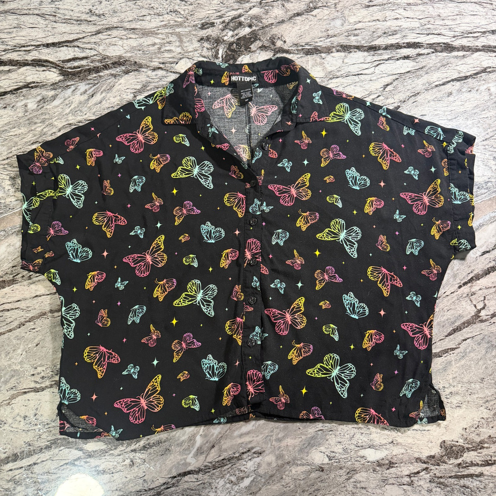 Hottopic Women's Casual Blouse Top Short Sleeve Fashion Shirt - Black - SM
